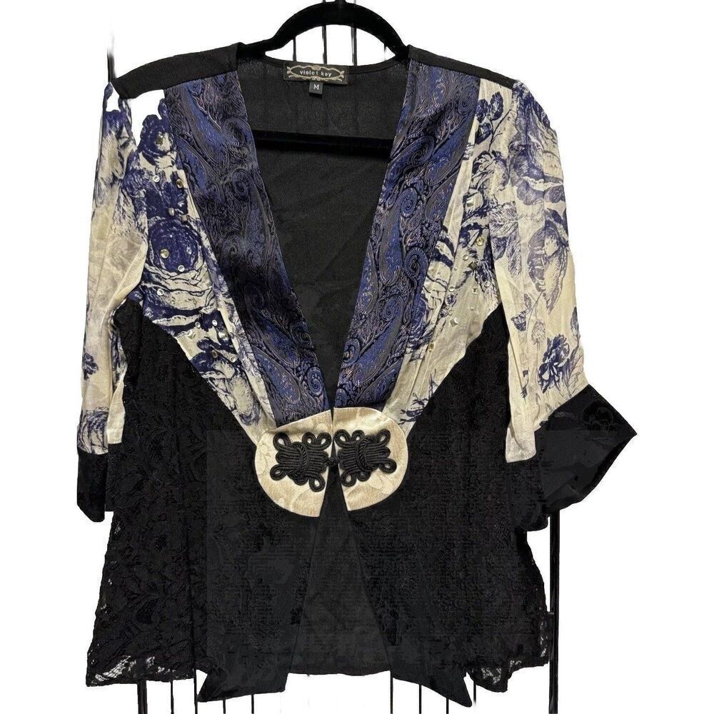 Vintage Violet Kay Kimono Blouse Jacket Multi Black Floral Lace size medium